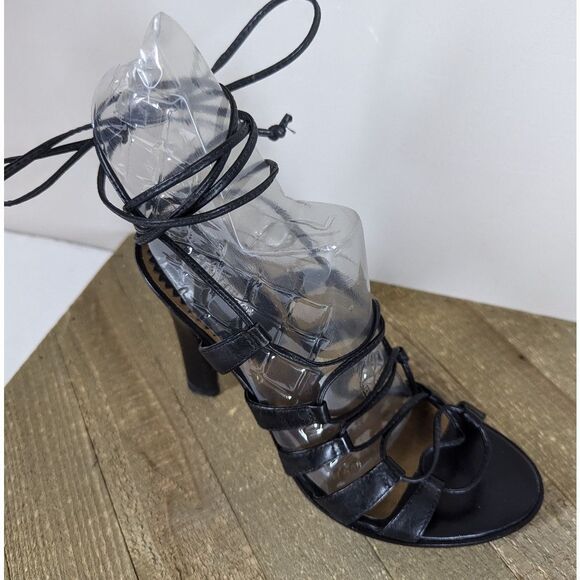 Vintage Stone Ridge Lace Up Black Heels Size 6 Leather 90s - Picture 2 of 12